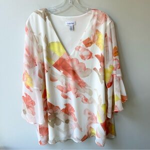 Calvin Klein women’s floral bell sleeve flowy blouse